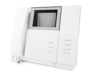 white intercom with talking phone, device for house security