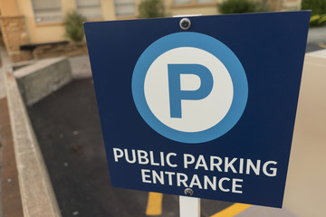 Public Parking Sign Downtown Garage
