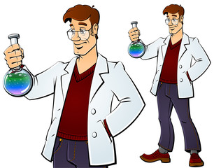 Scientist with a chemical bulb.