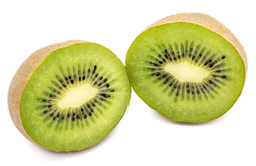 Fototapeta na wymiar Two halves of kiwi fruit (Chinese gooseberry) isolated on white background