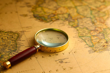 magnifier on vintage map