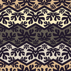 Seamless background with decorative leaves. Monstera branch leaves in the hexagon. Pattern with Palm leaves. Textile rapport.