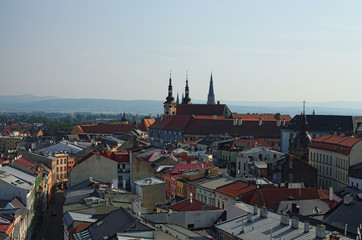 Fototapeta na wymiar OLOMOUC, CZECH REPUBLIC-AUGUST 27, 2017: Aerial view of the Czech city Olomouc at summer morning