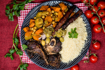 traditional moroccan dish couscous salad with Sausage