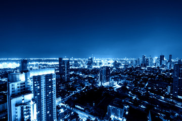 urban cityscape view on blue tone filter