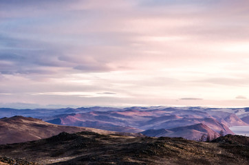 View above big beautiful lake, Baikal lake, Russia