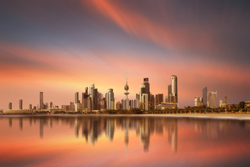 beautiful view of kuwait cityscape skyline during sunset  - 179852005