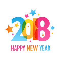HAPPY NEW YEAR 2018 Card with Colourful Stars