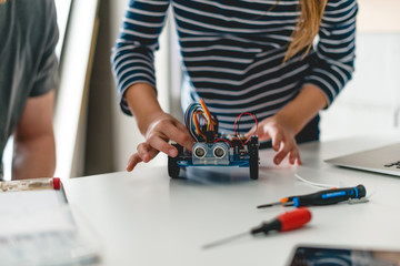 Handmade car model, construction on electronic