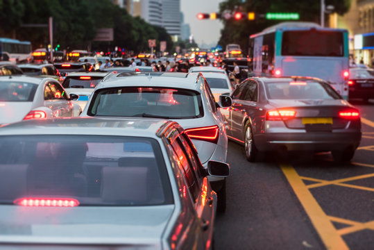 blur image of traffic jam on main street