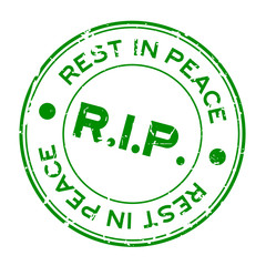 Grunge green R.I.P (Rest in Peace) round rubber seal stamp on white background