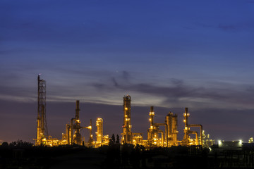 Oil refinery and Oil industry at sunset. Space for text