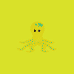 Octopus, vector cartoon illustration in Hatching style