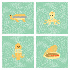 Seabed vector stock collection in Hatching style