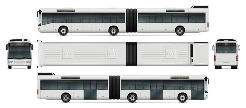 Bus vector mock-up for advertising, corporate identity. Isolated passenger transport template on white. Vehicle branding mockup. All layers and groups well organized for easy editing and recolor.