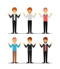 men set in formal clothes colorful silhouette