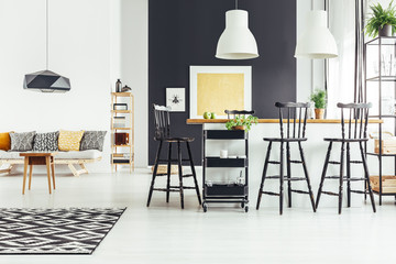 Open space with bar stools