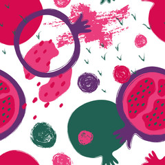 Brush Grunge Pomegranate Seamless Pattern.