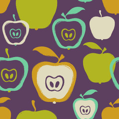 Brush Grunge Apple Seamless Pattern.