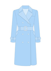 Women's trench coat with a belt. Trendy model of women's wardrobe. Vector illustration