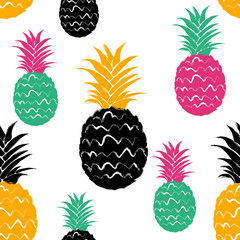 Brush Grunge Pineapple Fruits Seamless Pattern.