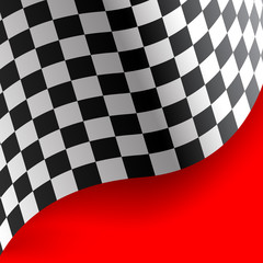 Checkered flag curve on red background design sport race championship background vector illustration.
