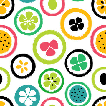 Grunge Slice Of Fruits Seamless Pattern.