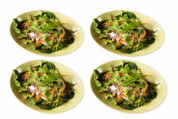 Salad crab in a plate on a white background.(4 in  1 picture)