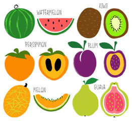 Brush Grunge Fruits Icons Set.