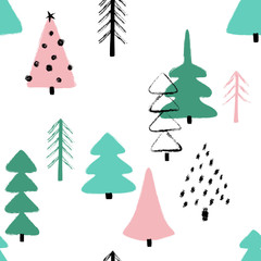 Grunge Winter Forest Seamless Pattern.