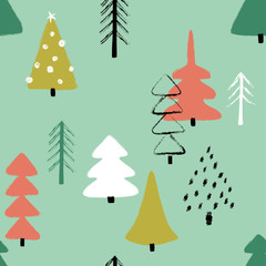 Grunge Winter Forest Seamless Pattern.