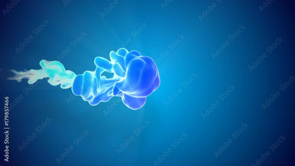 Aufkleber 3d animation of multicolor flow of glowing ink inject in water in slow motion on blue background. co
