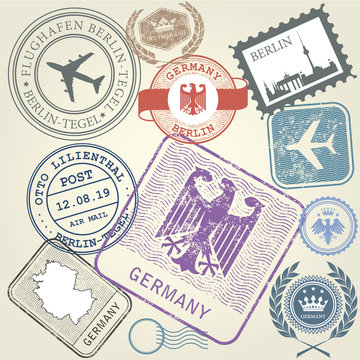 Travel stamps set Germany and Berlin journey