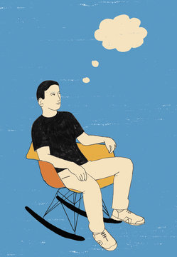 Thought bubble above sitting teenage boy