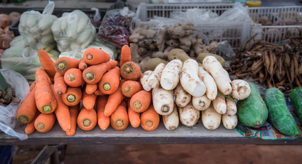 fresh food ingredient in the local market in Thailand with selective focus
