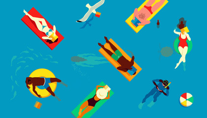 Vacationers floating on water reading books