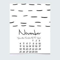 Calendar 2018 Year Vector With Hand Drawn Textures, Week Starts sunday