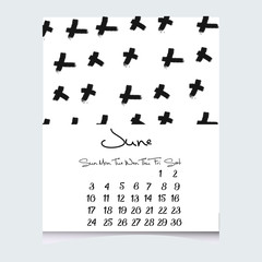 Calendar 2018 Year Vector With Hand Drawn Textures, Week Starts sunday