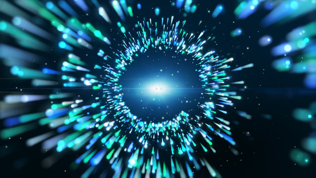 Blue green purple Helix shape particle, Trails of Light.