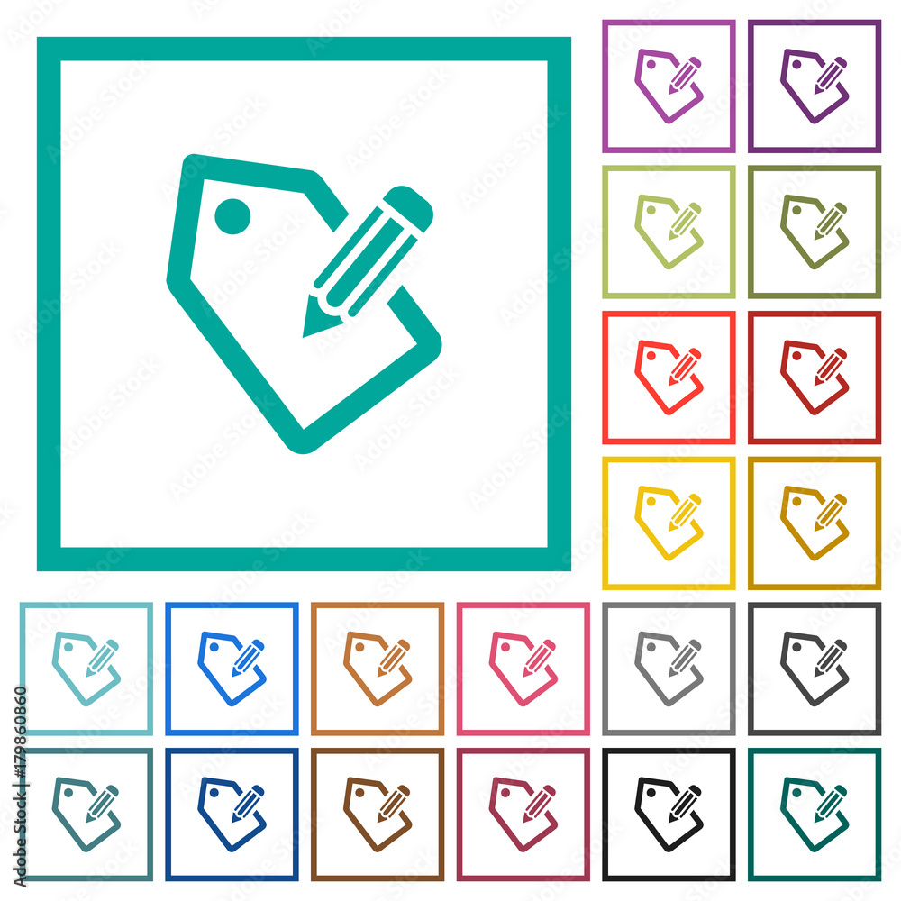Poster tagging with pencil flat color icons with quadrant frames