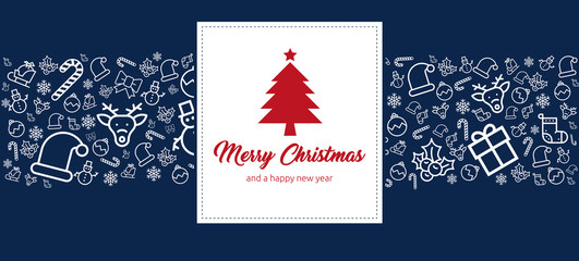 Design Gru&szlig;karte zu Weihnachten mit Icons und Merry Christmas