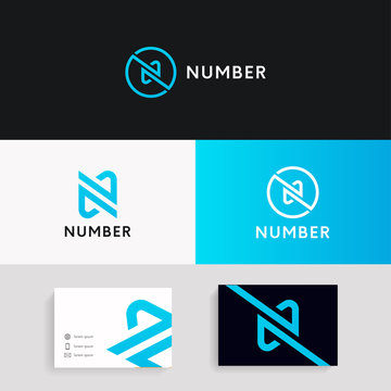 Linear N logo icon company brand sign vector design with business card.