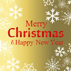 Christmas and Happy New Years background golden with snowflakessnowflakes. Vector illustration