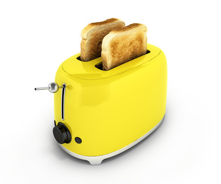Toaster with toasted bread isolated on white background Kitchen equipment Close up 3d