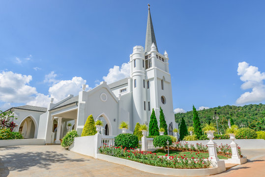 Nakhon Ratchasima, Thailand - November 20,2016: The interior of the Cathedral of The Blessed Nicholas Bunkerd Kitbamrung Church Khao Yai Basilica on the natural flood. Nakhon Ratchasima .thailand.