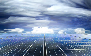 Solar cell panel with Dramatic sky by time stack technic