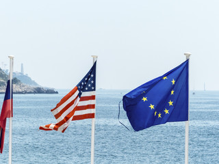 flags of the eu, usa, france