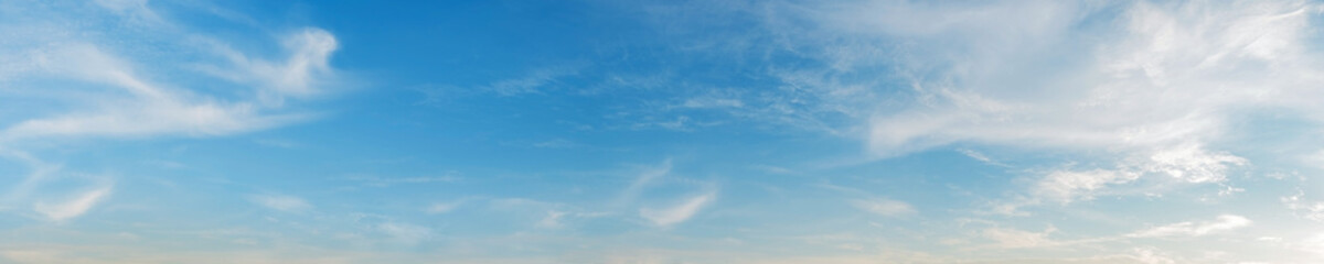 Vibrant color panoramic sky with cloud on a sunny day. Beautiful cirrus cloud. Panorama high...