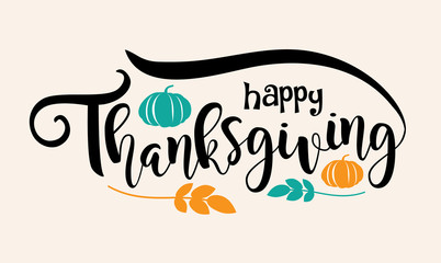 Happy Thanksgiving illustration with pumpkins and leaves. EPS 10 vector.