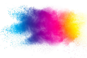 Explosion of color powder on white background.